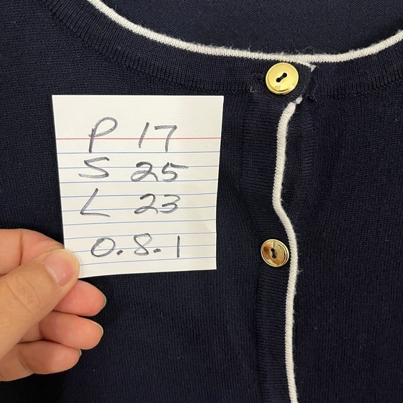 Karen Scott Cardigan Sz M Contrast Trim Navy Blue Cottagecore Nautical Preppy - Picture 4 of 8